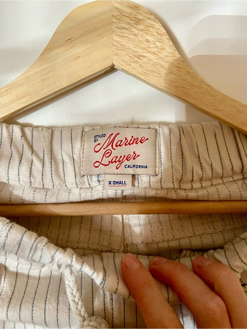 Marine Layer Cream Striped Barrel Leg Jeans